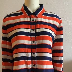 100% Silk Striped Sperry Blouse Sz Large